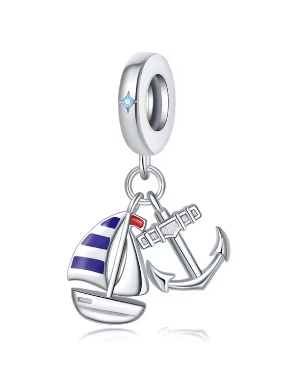Sailboat & Anchor Silver Charm Pendant with Blue Enamel